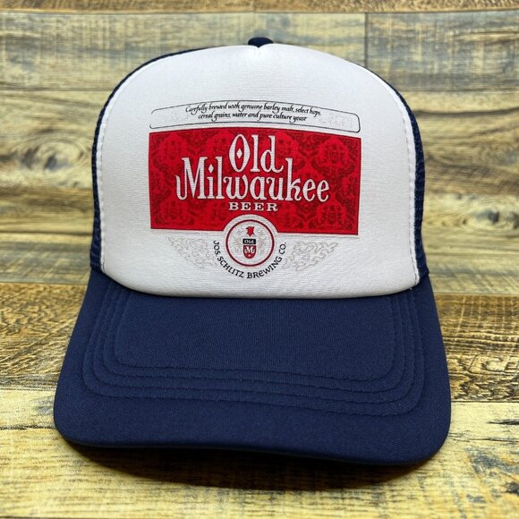 Defunct Old Milwaukee Beer Label Unisex Trucker Hat Navy Snapback Baseball Cap - Picture 1 of 8